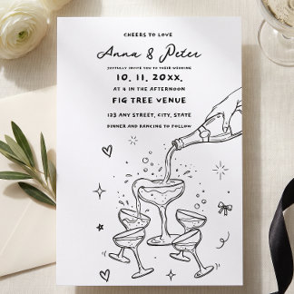 Invitación Torre de Champagne ilustrada a mano Bodas Vintage