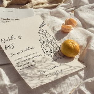 Invitación Torre de Champagne ilustrada Retro 40 cumpleaños