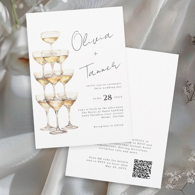 Invitación Torre de Champagne Moda simple Boda elegante (Available in both printed and instant download digital formats.)