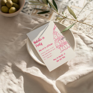 Invitación Torre de champagne rosa 45 cumpleaños
