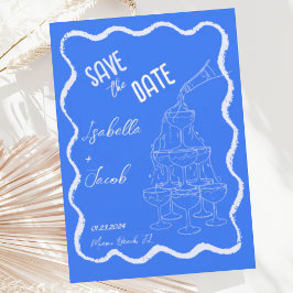 Invitación Torre de champán azul de cobalto retro salva la fe