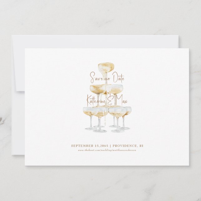 Invitación Torre de champán Boda Guardar nuestra fecha (Anverso)