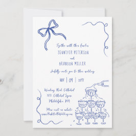 Invitación Torre de champán Bow boda azul peculiar
