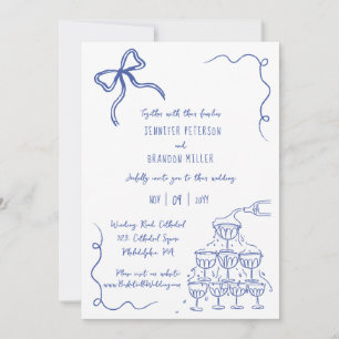 Invitación Torre de champán Bow boda azul peculiar