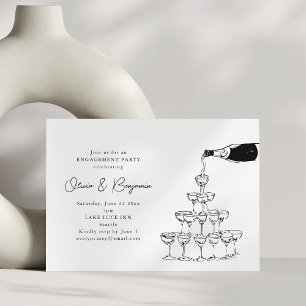 Invitación Torre de champán chic moderna fiesta de compromiso