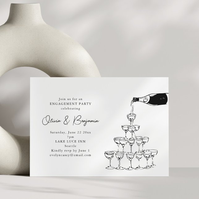 Invitación Torre de champán chic moderna fiesta de compromiso (Subido por el creador)
