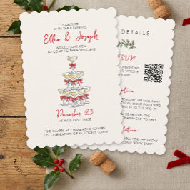 Invitación Torre de champán código QR RSVP Todo en uno boda