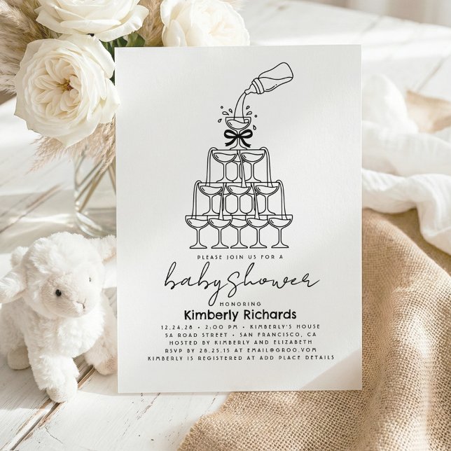 Invitación Torre de champán de biberón de leche para bebé div (Milk Bottle Champagne Tower Whimsical Funny Gender Neutral Baby Shower Invitations)