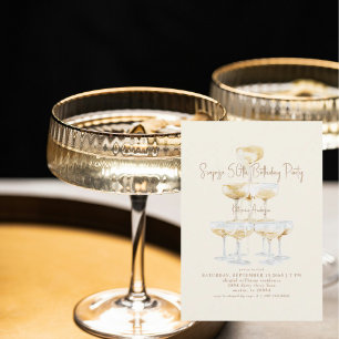 Invitación Torre de champán de crema sorpresa cumpleaños 50