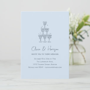 Invitación Torre de champán Doodle Boda Azul Fresco
