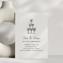 Invitación Torre de champán Doodle Nombre personalizado Boda