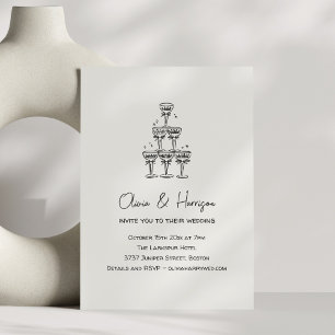 Invitación Torre de champán Doodle Nombre personalizado Boda