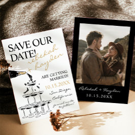 Invitación Torre de champán escrita a mano Guardar la fecha