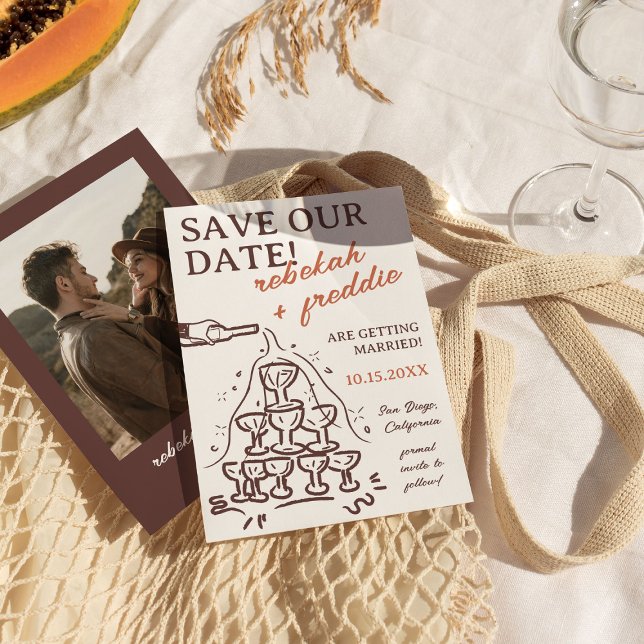 Invitación Torre de champán escrita a mano Guardar la fecha (Subido por el creador)