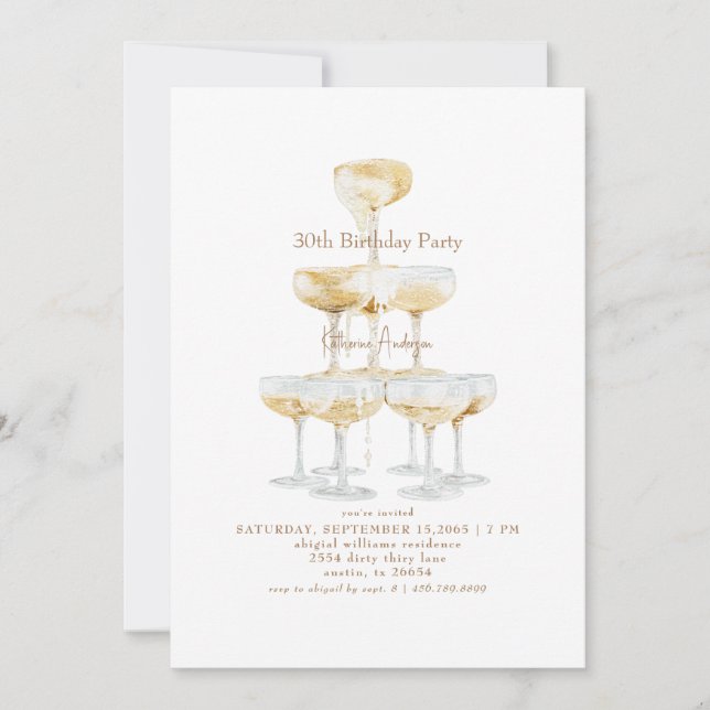 Invitación Torre de champán fiesta de cumpleaños 30  (Anverso)