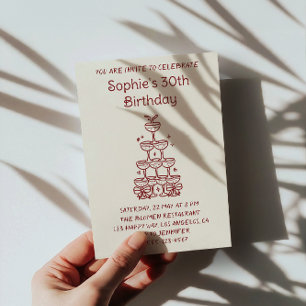 Invitación Torre de champán minimalista Cumpleaños 30