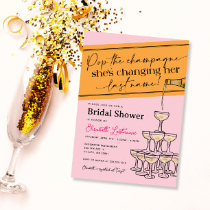 Invitación Torre de champán rosa Pop Bridal Shower