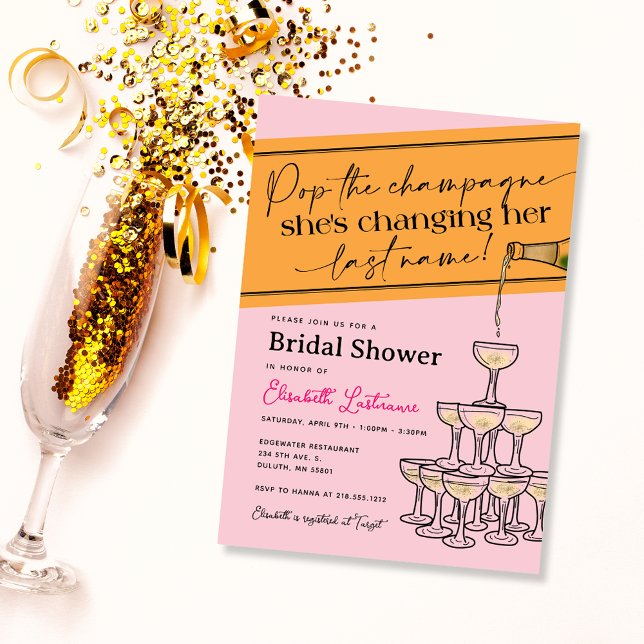 Invitación Torre de champán rosa Pop Bridal Shower (Subido por el creador)