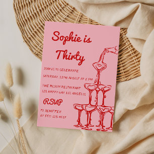 Invitación Torre de champán rosa y rojo elegante Cumpleaños 3