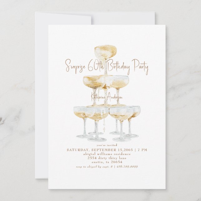 Invitación Torre de champán sorpresa cumpleaños 60 (Anverso)