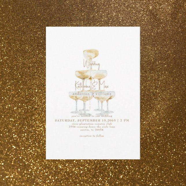 Invitación Torre de champán texto dorado boda  (Subido por el creador)