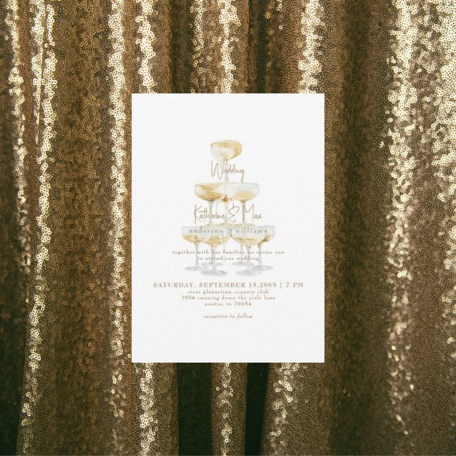 Invitación Torre de champán texto dorado boda II (Subido por el creador)