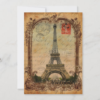 Invitación torre de eiffel de parís de época francesa moderna
