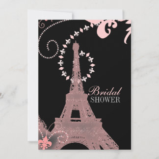 Invitación torre de eiffel de parís negro y rosa de moda gira