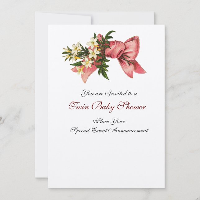 Invitación TORRE DE NIÑAS DE BEBÉS TWIN DUCHA , champán metál (Anverso)