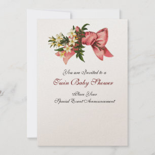 Invitación TORRE DE NIÑAS DE BEBÉS TWIN DUCHA , champán metál