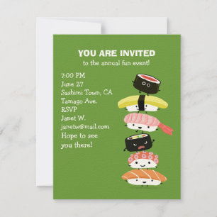 Invitación Torre de Sushi - Una pila de amigos sushi divertid