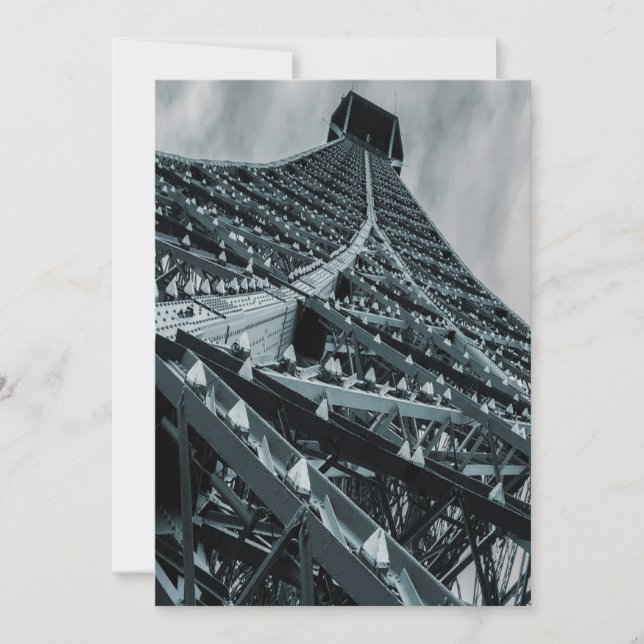 Invitación Torre Eifel de París Acero y cielo (Anverso)