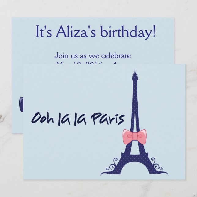 Invitación Torre Eiffel Aniversario de París (Anverso / Reverso)