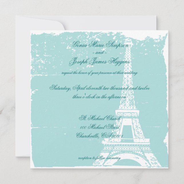 Invitación Torre Eiffel azul que casa Inviations (Anverso)