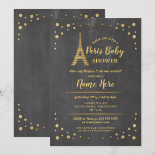 Invitación Torre Eiffel Baby Shower Chalk Gold