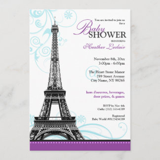 Invitación Torre Eiffel Baby Shower parisiense del Flourish