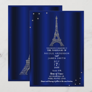 Invitación Torre Eiffel Bodas París Azul Real y Plata