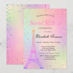 Invitación Torre Eiffel Brillante Diamantes Holográfica Dulce
