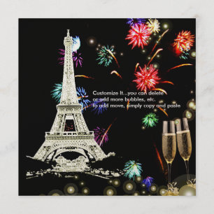 Invitación Torre Eiffel + burbujas de champán de fuegos artif