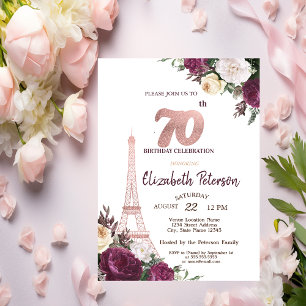 Invitación Torre Eiffel Burgundy Flores 70 cumpleaños