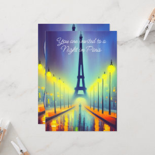 Invitación Torre Eiffel Colorida en la Fiesta Nocturna 