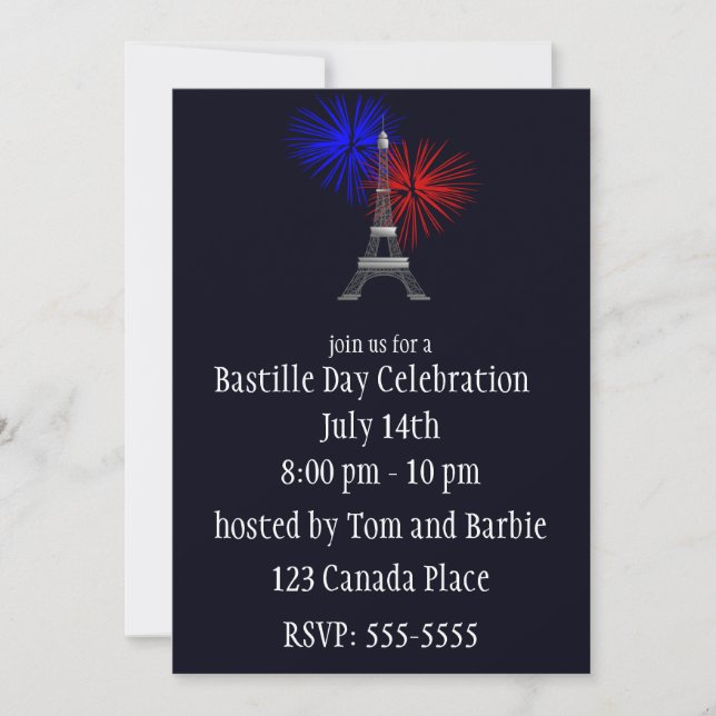 Invitación Torre Eiffel con fuegos artificiales (Anverso)