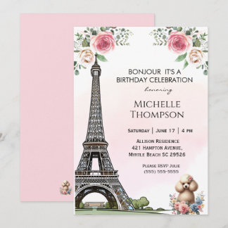 Invitación Torre Eiffel Cumpleaños París Francia Floral