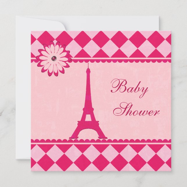 Invitación Torre Eiffel de Argentina Baby Shower rosa (Anverso)