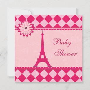 Invitación Torre Eiffel de Argentina Baby Shower rosa
