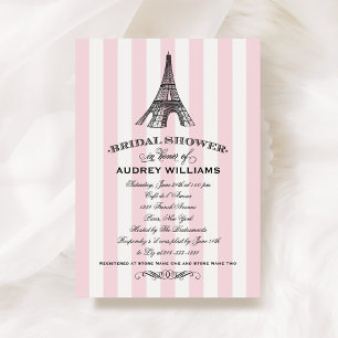 Invitación Torre Eiffel de boda con franja rosa, Bridal Showe