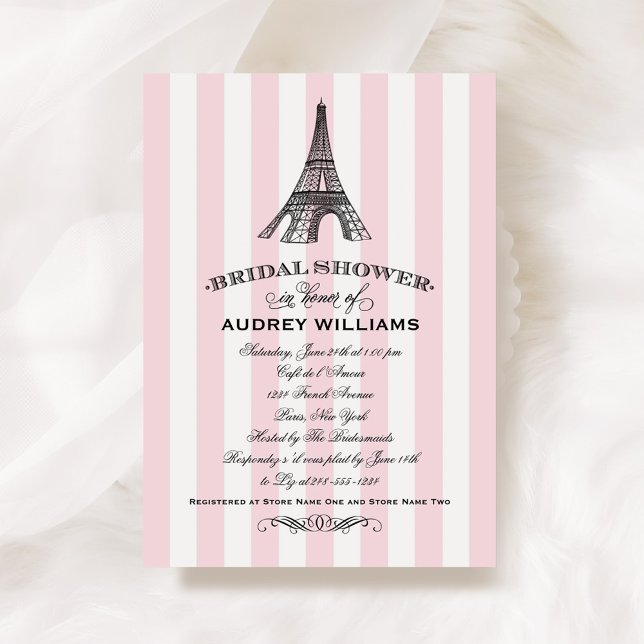 Invitación Torre Eiffel de boda con franja rosa, Bridal Showe (Subido por el creador)