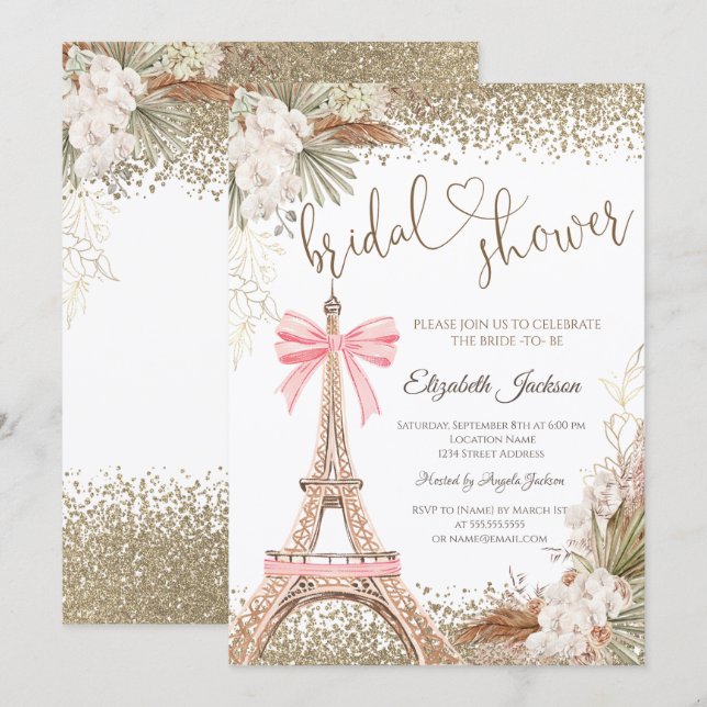 Invitación Torre Eiffel de diamantes Arco Flores Despedida de (Anverso / Reverso)