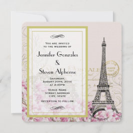 Invitación Torre Eiffel de época con Boda de flores silvestre