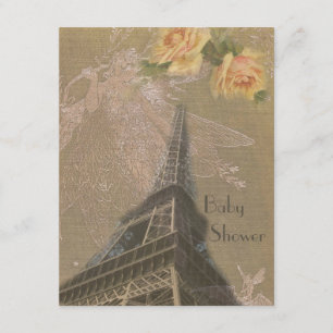 Invitación Torre Eiffel de la arpillera, hadas y rosas Baby
